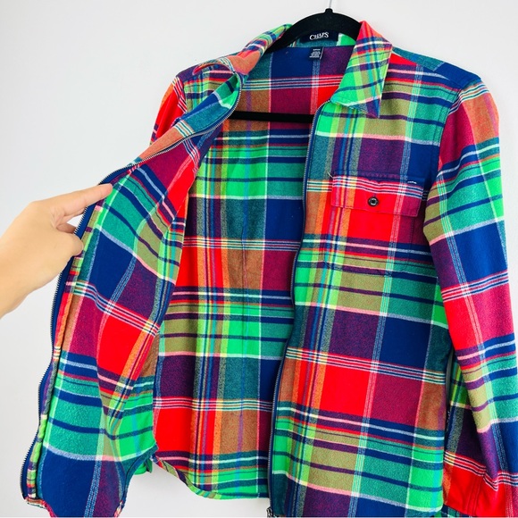 Chaps Denim Plaid Flannel Colorful Zip Up shirt Women Size S - Picture 13 of 14